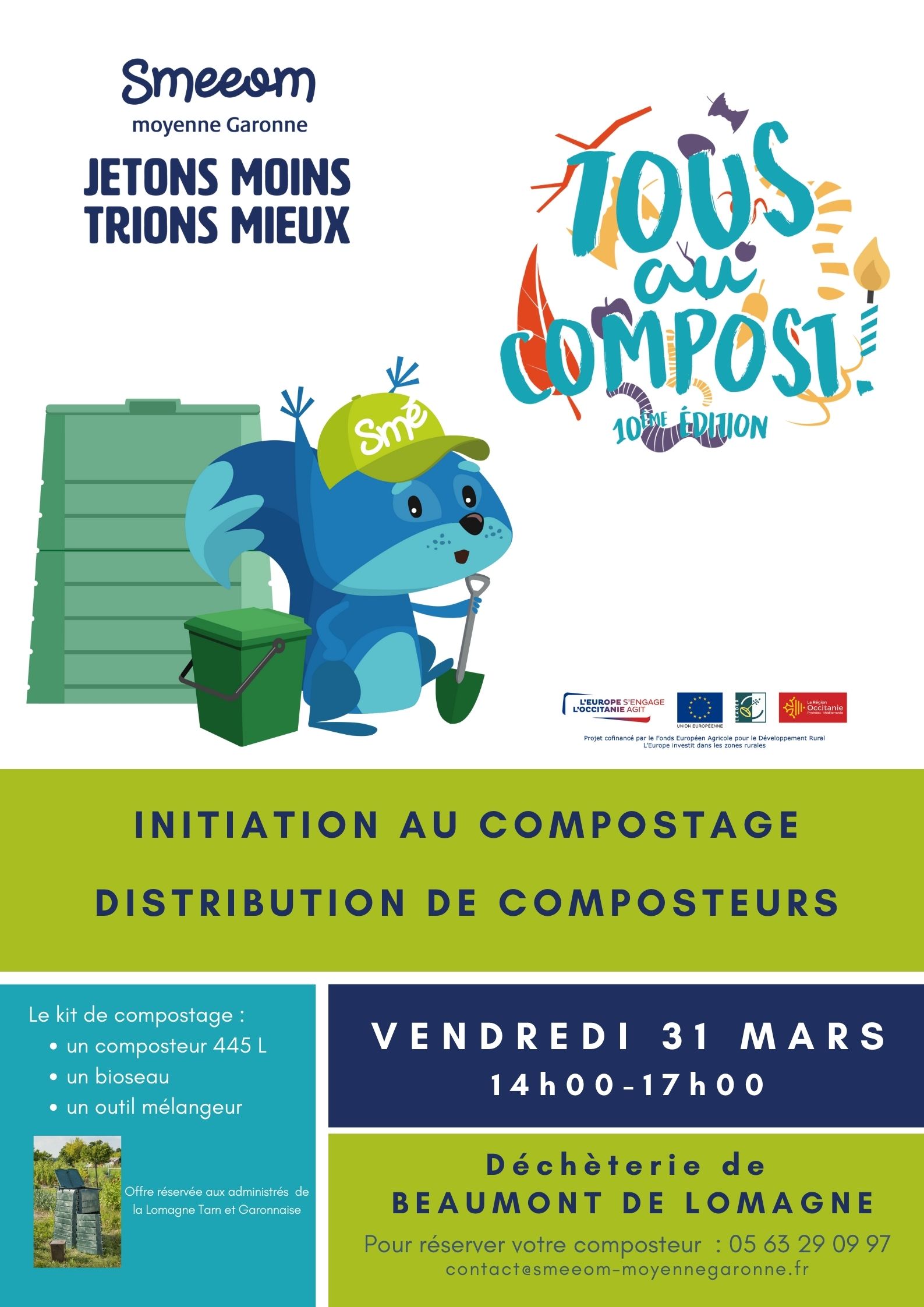 Affiche pour annoncer la demi-journée autour du compostage à Beaumont le 31 mars de 14h00 à 17H00