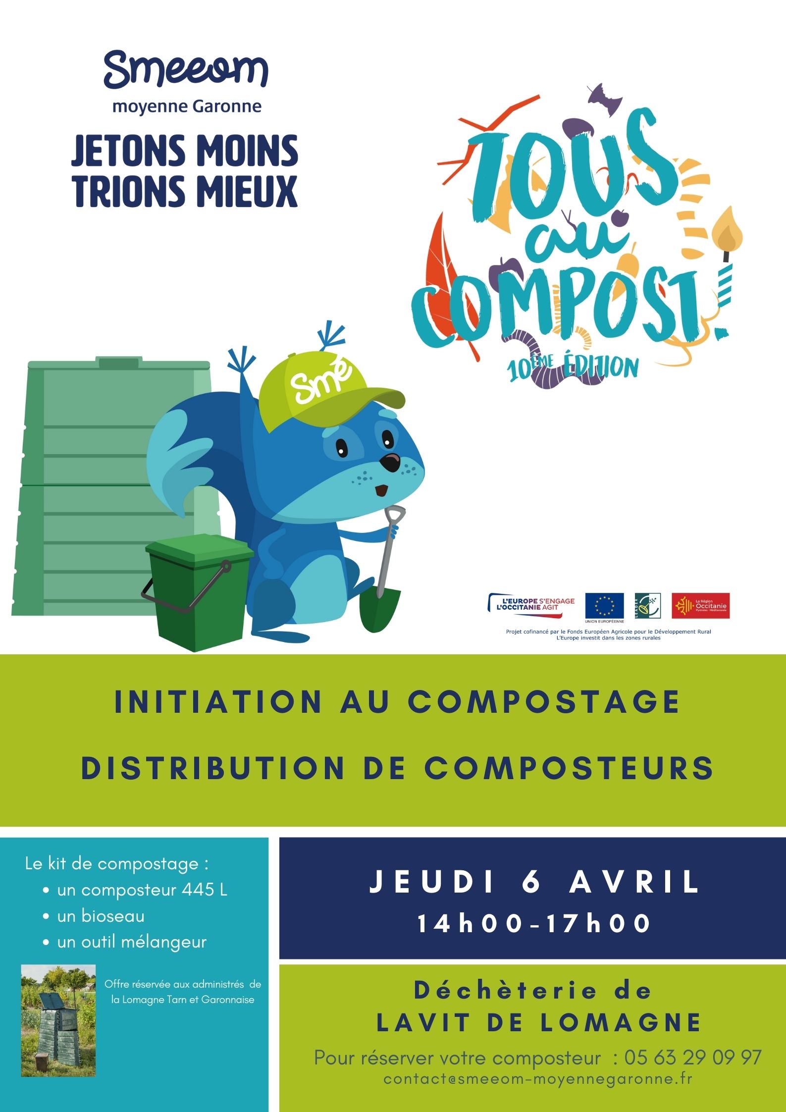 Affiche pour annoncer la demi-journée autour du compostage le 6 avril de 14h00 à 17h00