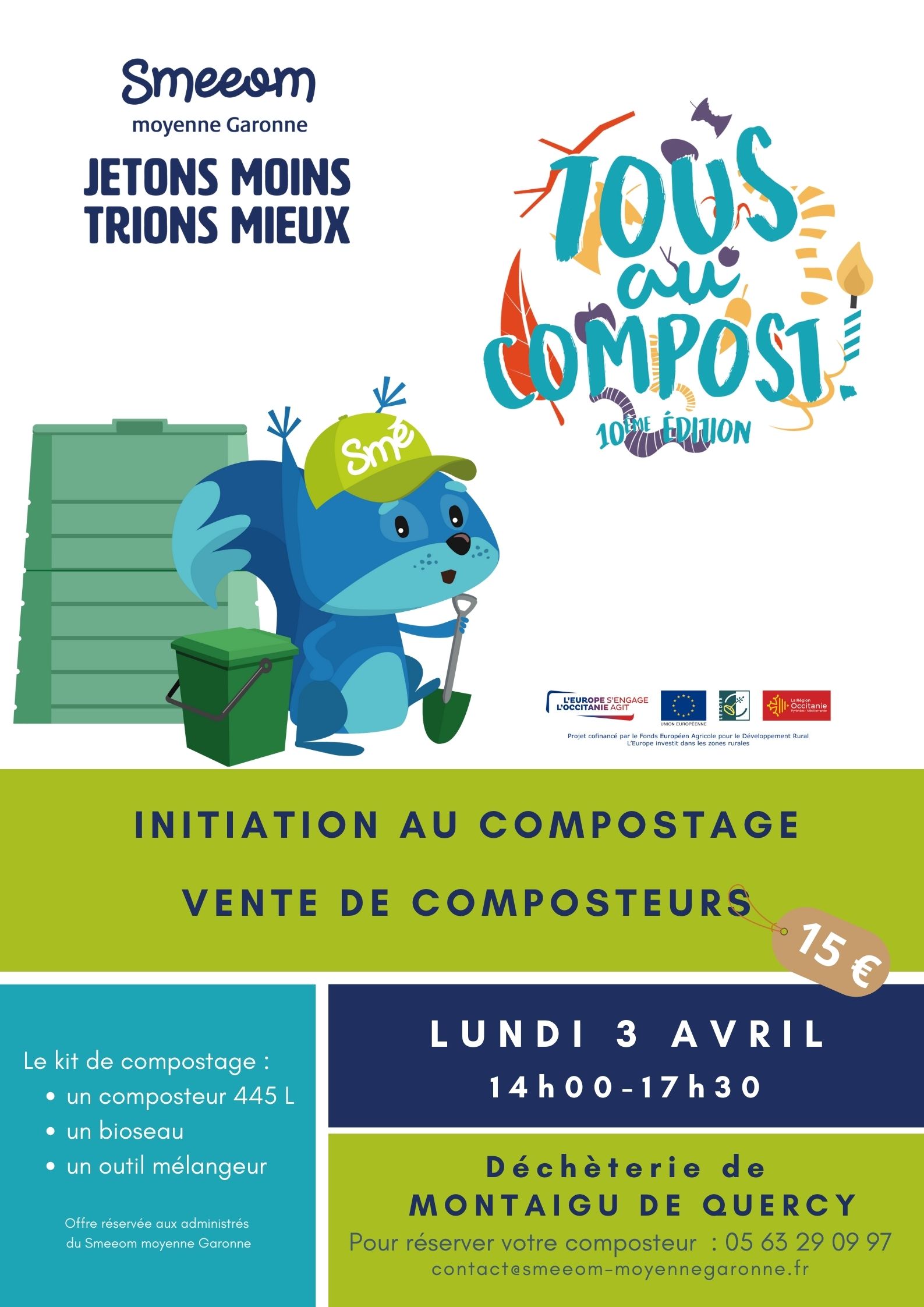 Affiche pour annoncer la demi-journée autour du compostage à Montaigu le 3 avril de 14h00 à 17h30
