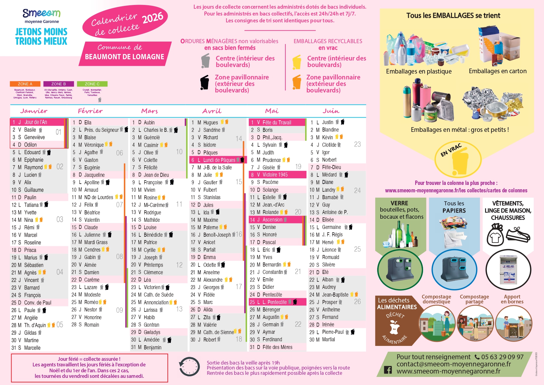 Calendrier de collecte Beaumont de Lomagne premier semestre