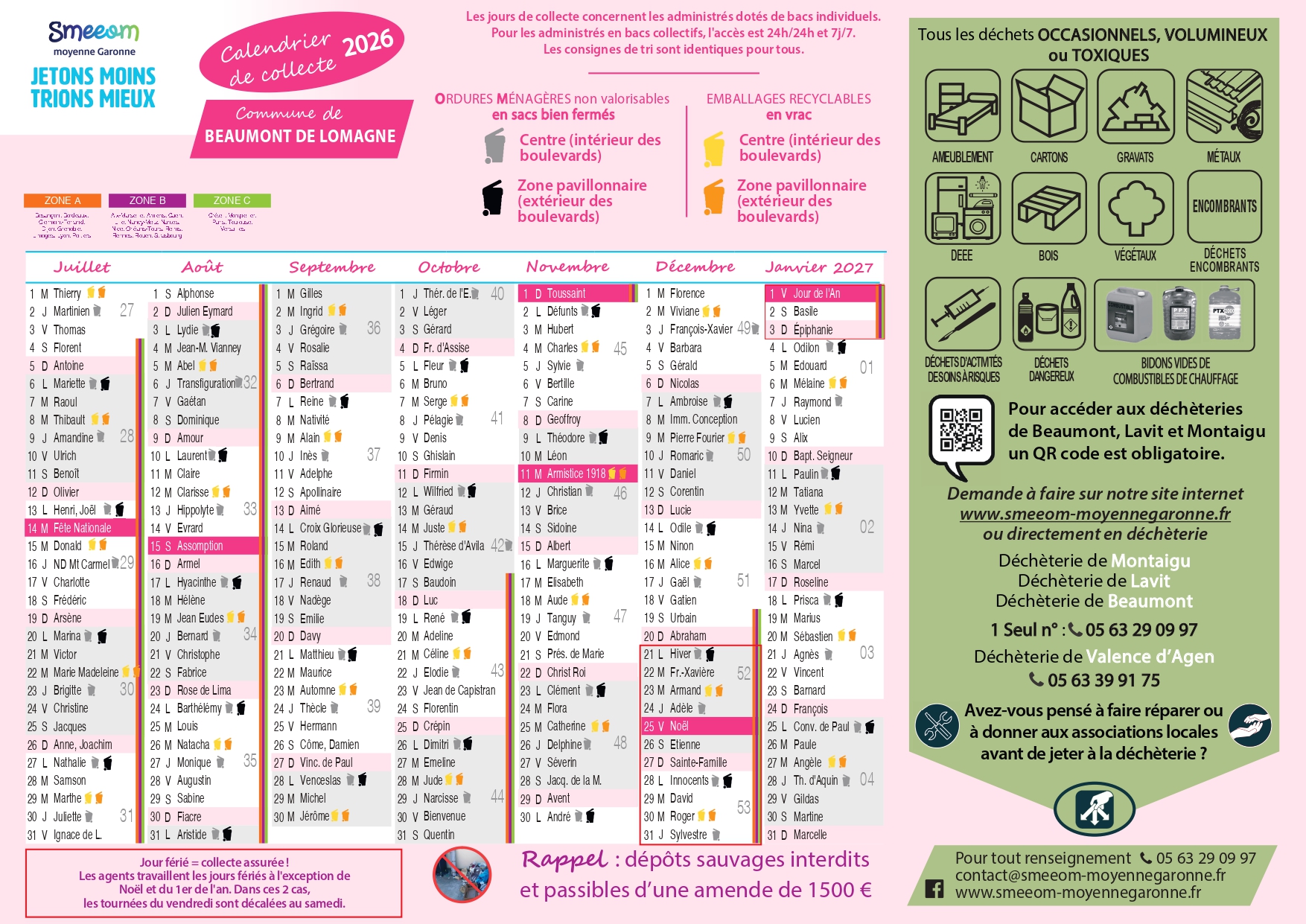 Calendrier de collecte Beaumont de Lomagne second semestre
