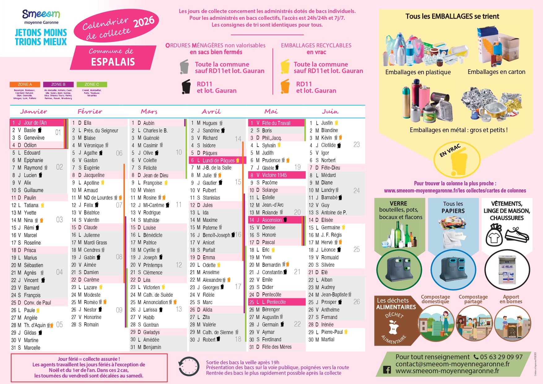 Calendrier de collecte Espalais premier semestre