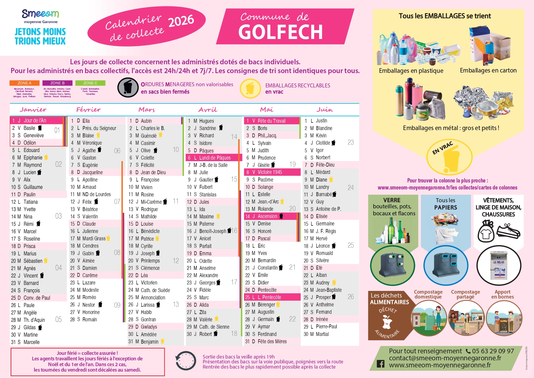 Calendrier de collecte Golfech premier semestre