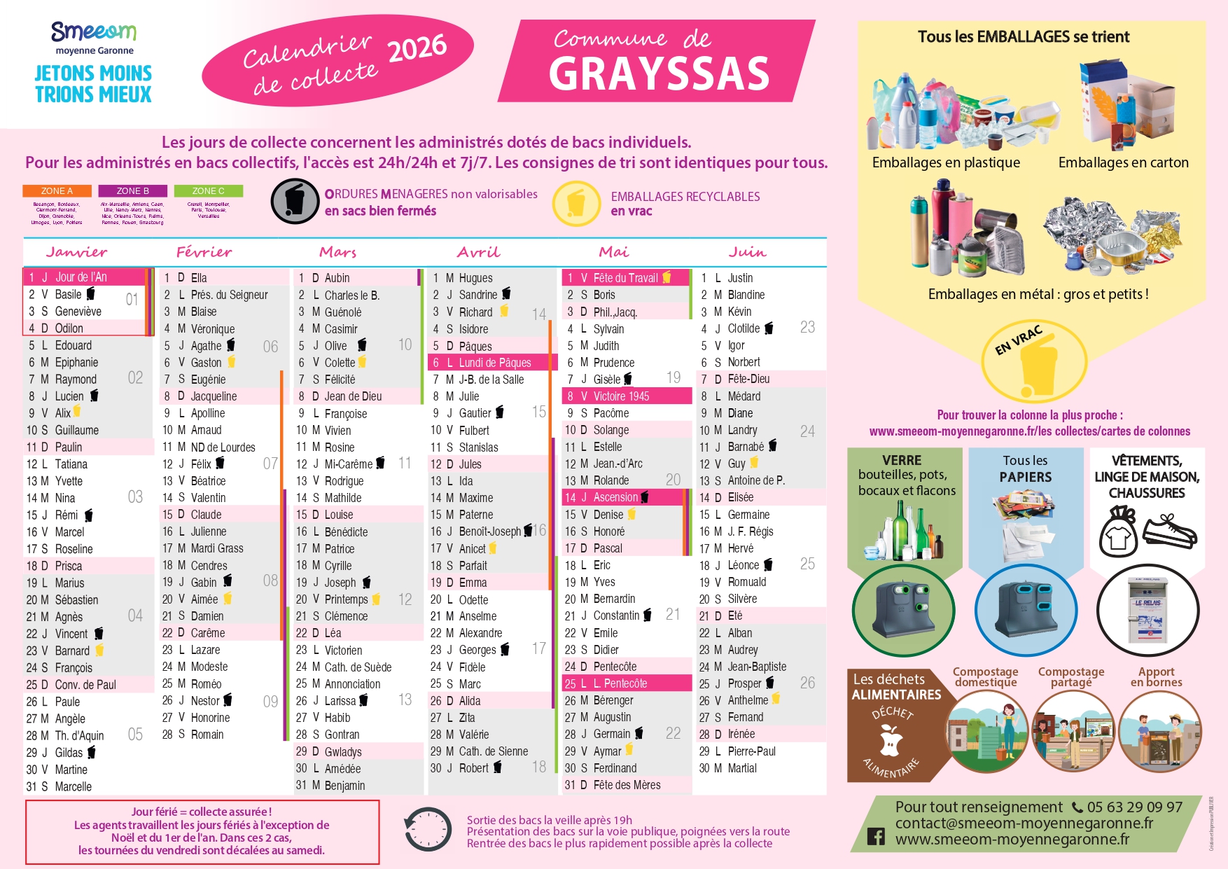 Calendrier de collecte Grayssas premier semestre