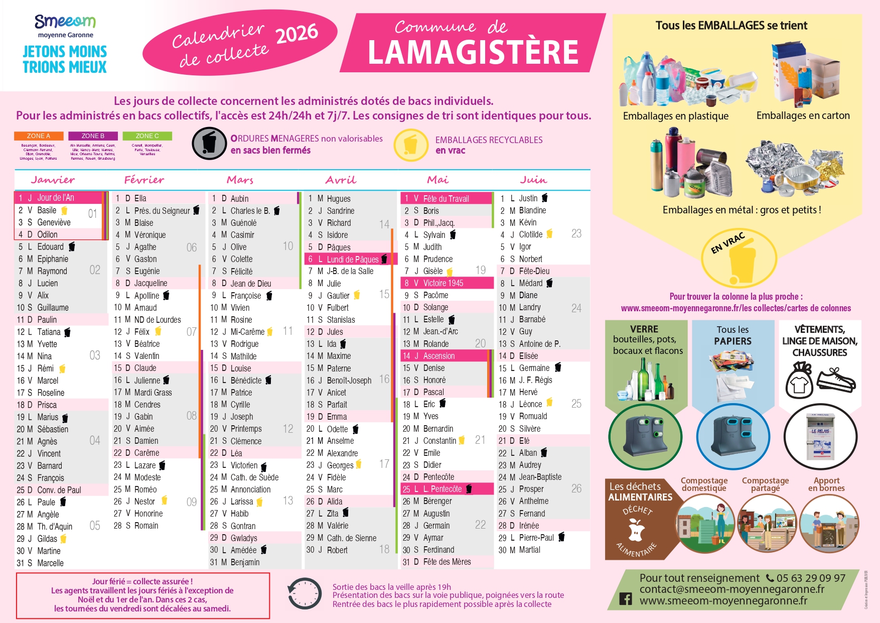 Calendrier de collecte Lamagistère premier semestre