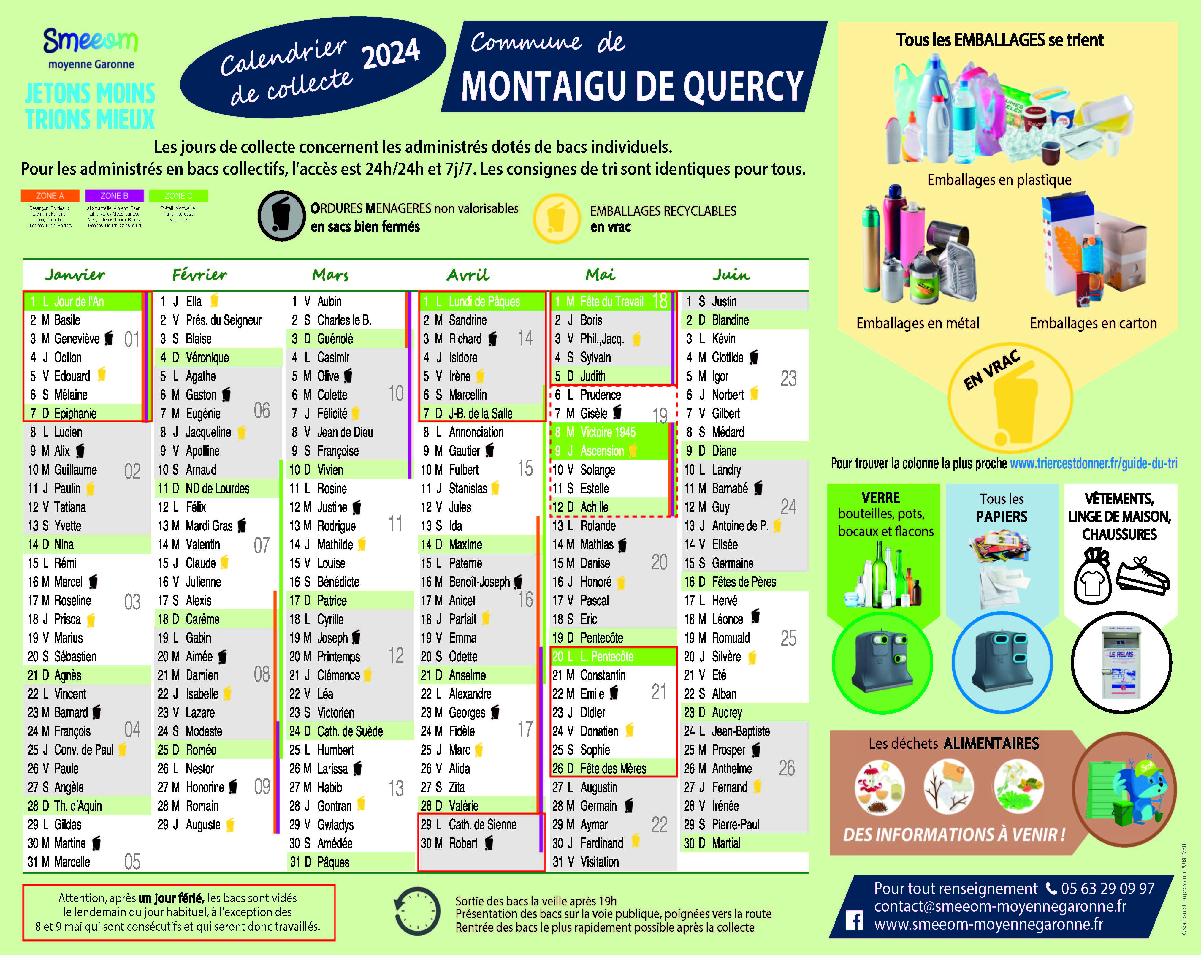Calendrier de collecte Montaigu de Quercy premier semestre