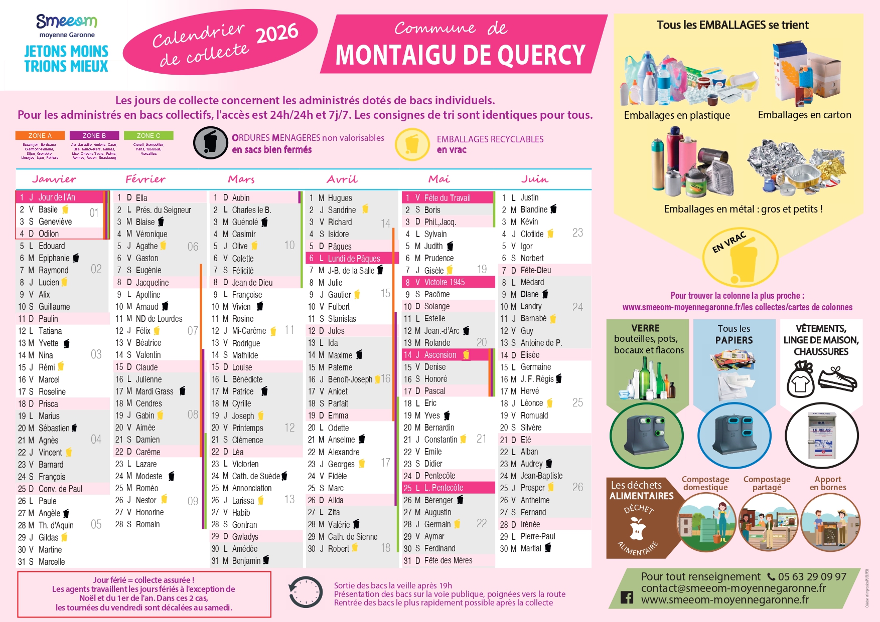 Calendrier de collecte Montaigu de Quercy premier semestre