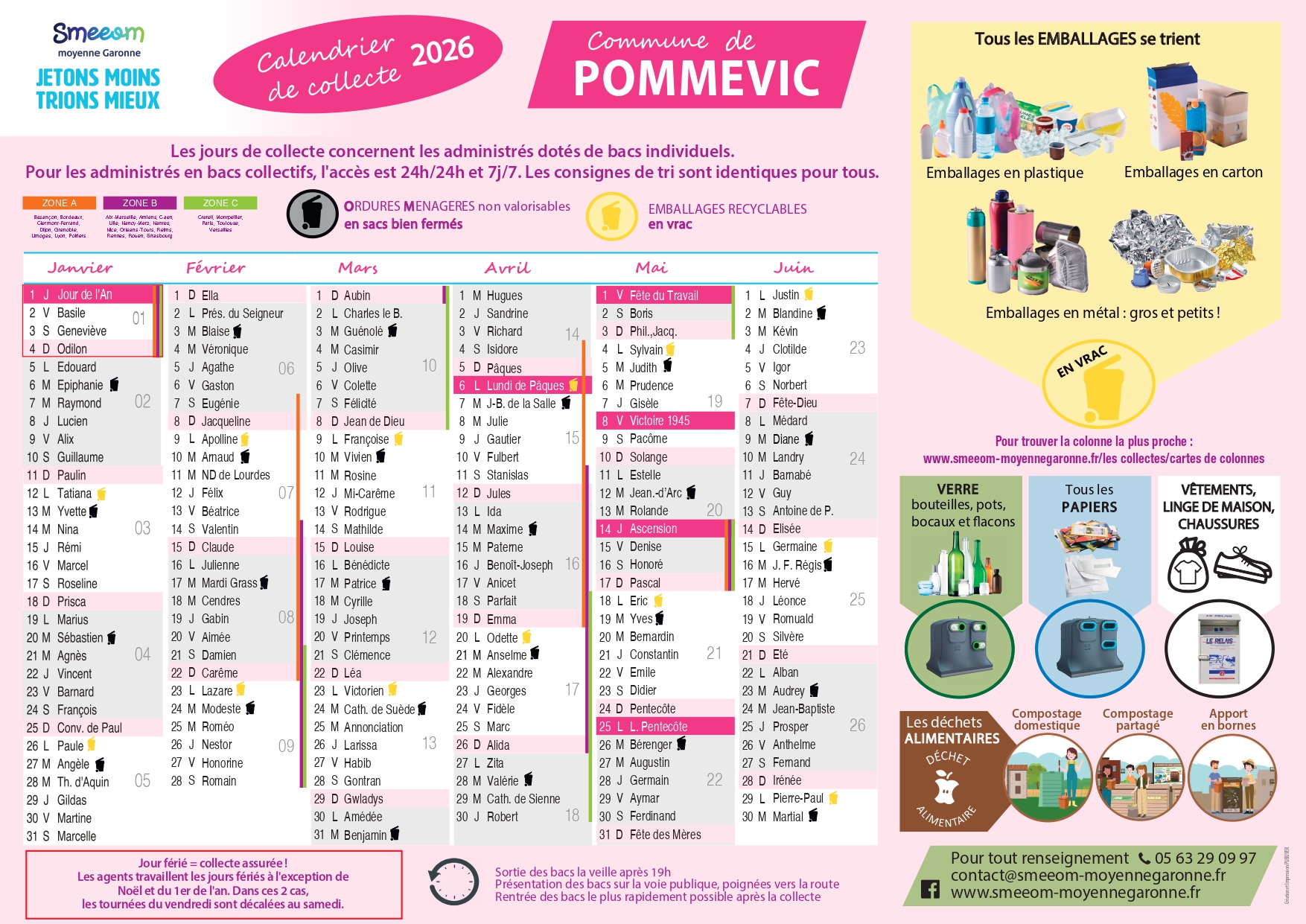 Calendrier de collecte Pommevic premier semestre