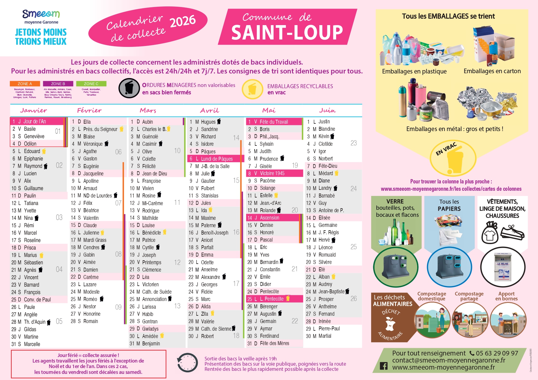 Calendrier de collecte Saint Loup premier semestre