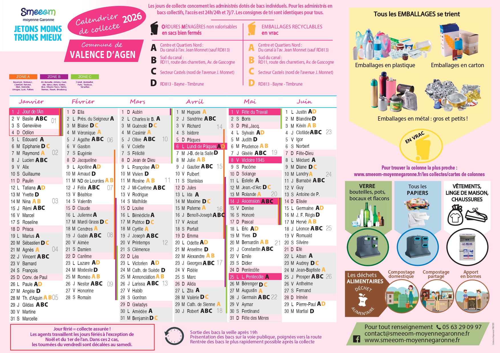 Calendrier de collecte Valence premier semestre