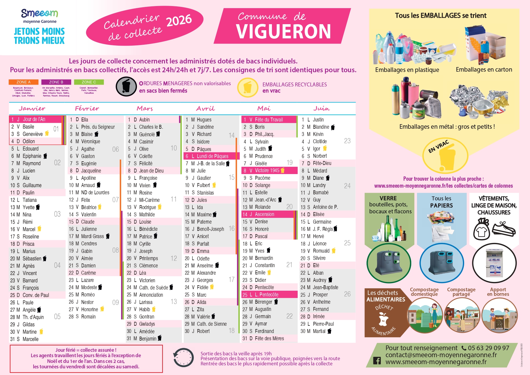 Calendrier de collecte Vigueron premier semestre