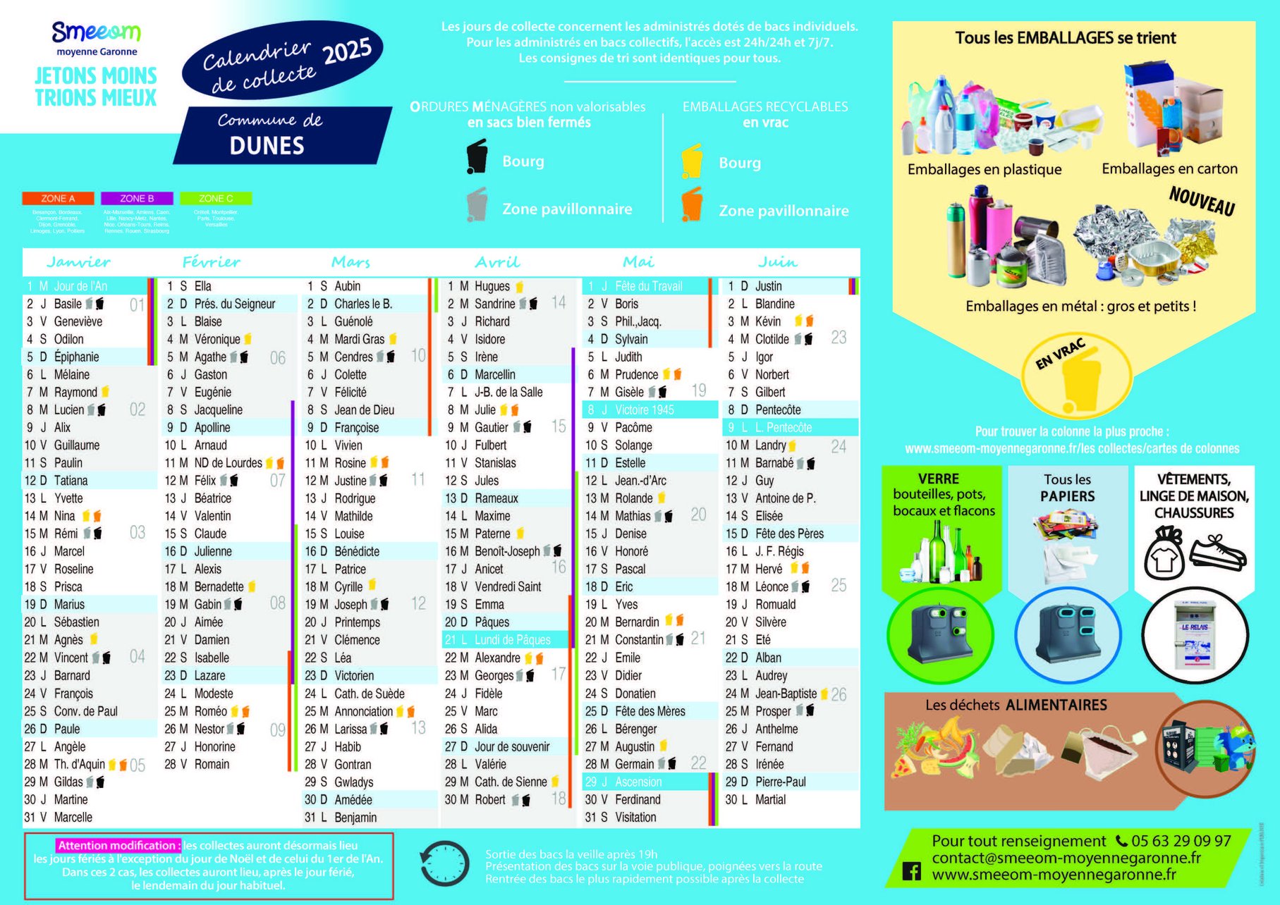 Calendrier de collecte Dunes premier semestre