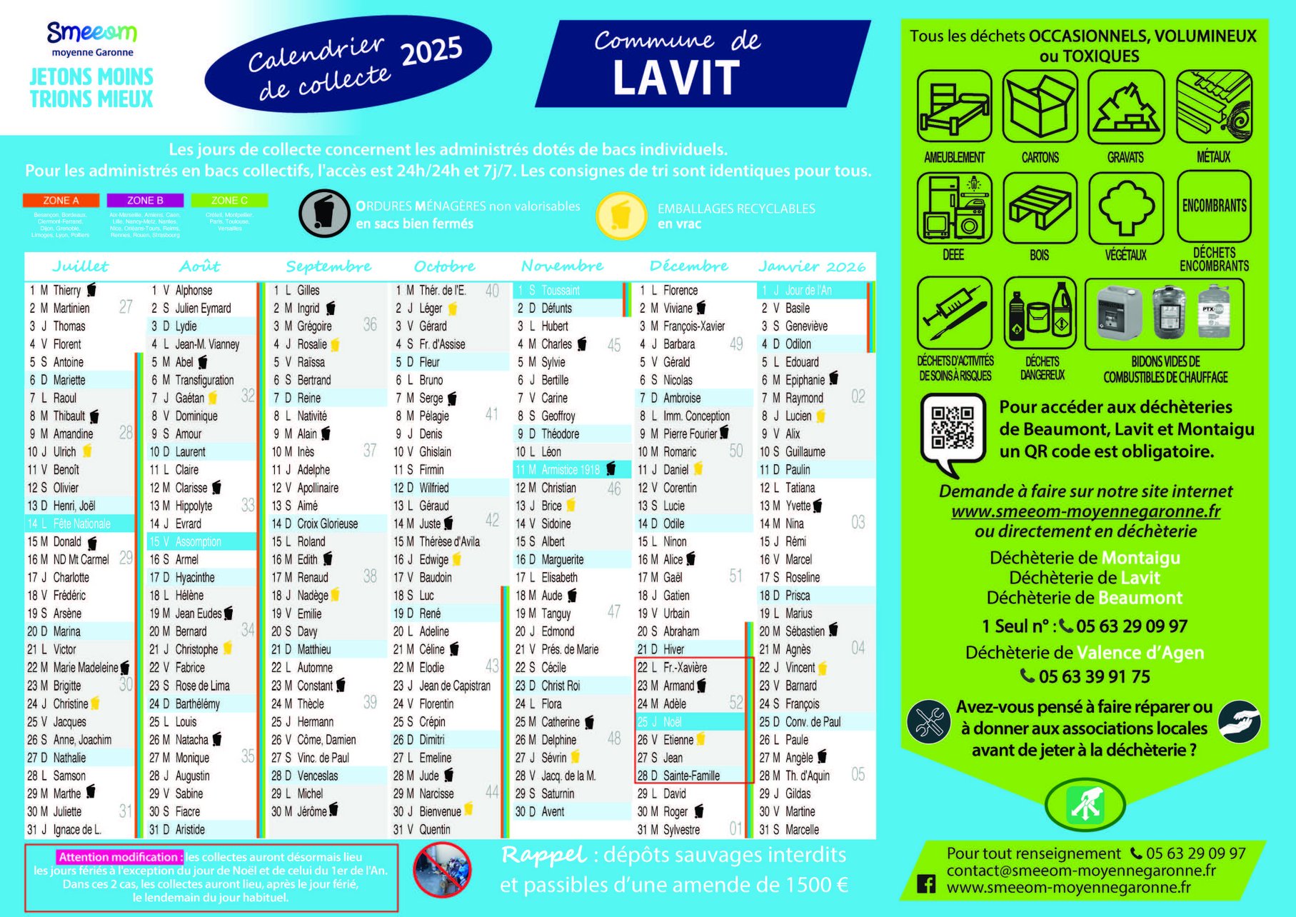 Calendrier de collecte Lavit second semestre